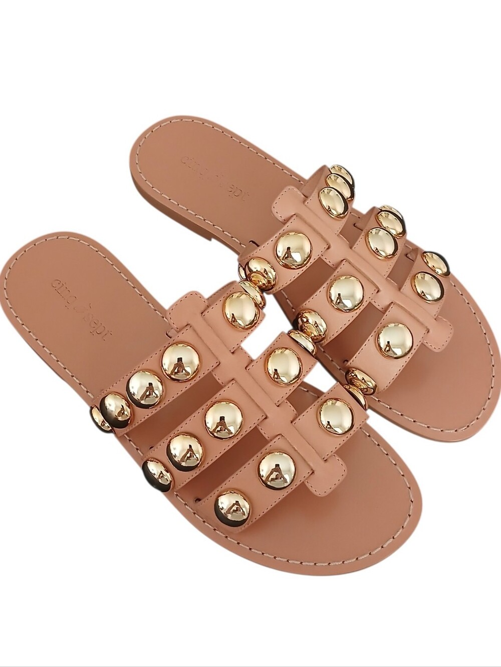 Cinq A Sept Virginia Studded Leather Slide Sandals in Tawny 8.5 Dome Brazil
